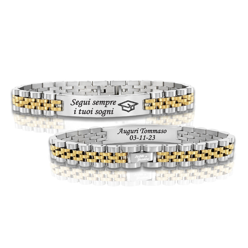 Aloha Bracciale Rigido In Acciaio Per Laurea – Con Targhetta Incisa "Laurea", Cappello E Logo – Regalo Per Ragazze In Scatola Regalo