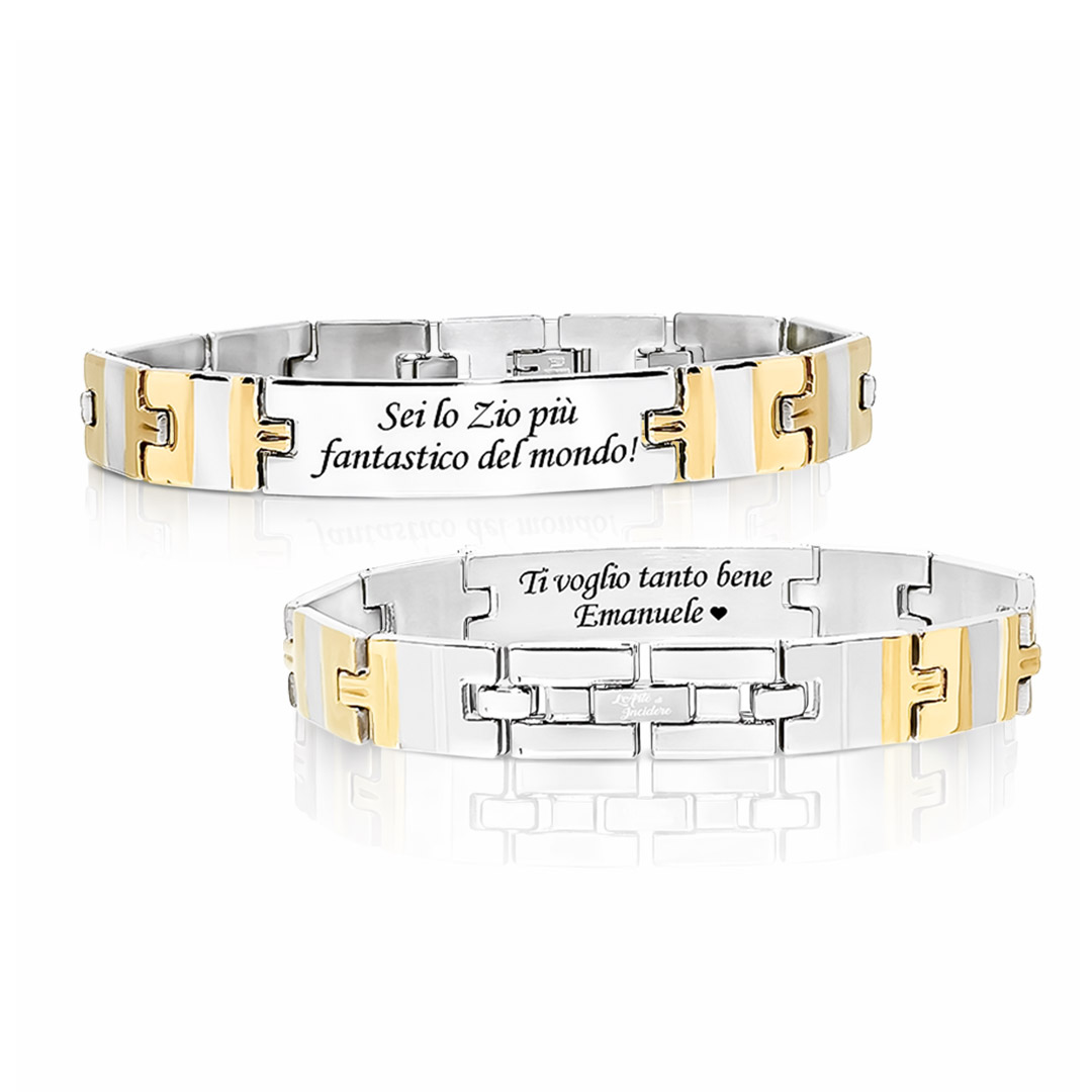 Bracciale per Zio Ampio Bicolore con Incisione Personalizzata
