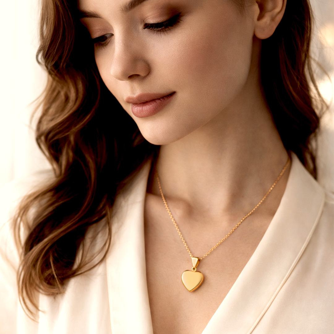 Collana Donna con Cuore Spesso Dorato Incisione Personalizzata