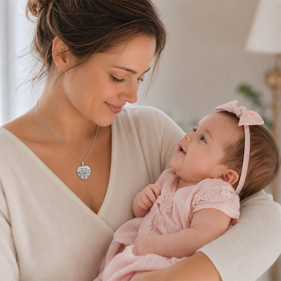 Collana Nascita Mamma con Incisione Personalizzata Inndossata