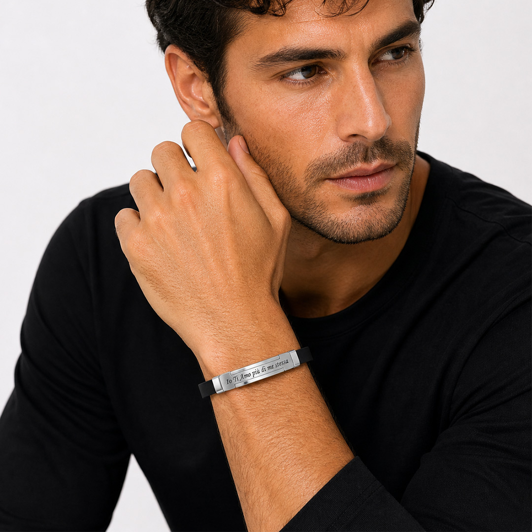 Bracciale per Lui Acciaio Caucciù Personalizzato Indossato