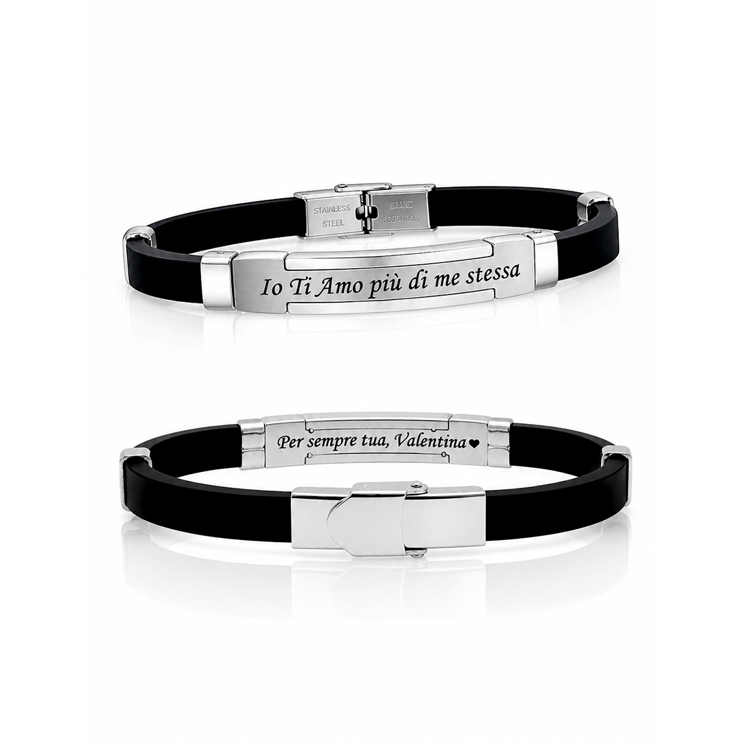 Bracciale per Lui Acciaio Caucciù Personalizzato con Incisione