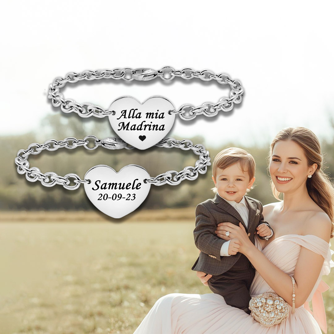 Braccialetto Madrina con Cuore 1 Incisione Personalizzata