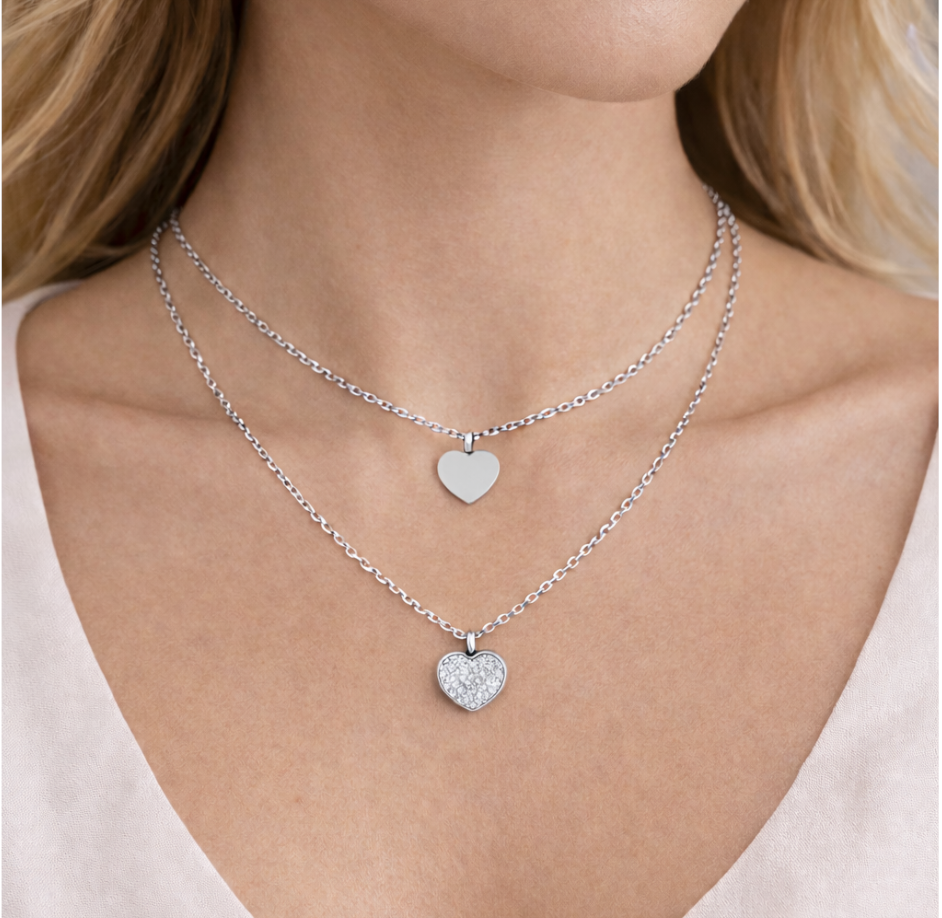 Collana Doppio Cuore per Donna con 1 Incisione Personalizzata