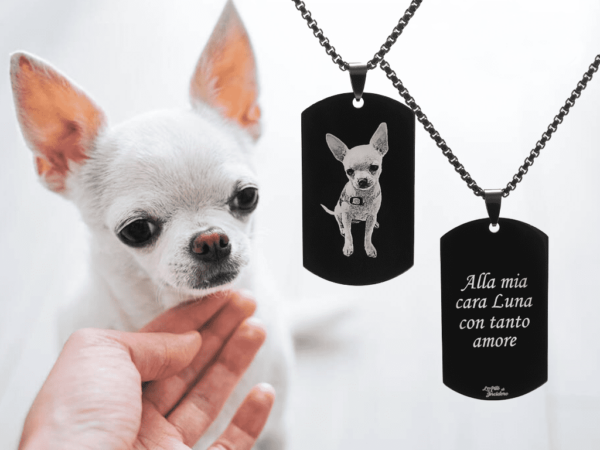 Collana Piastrina Nera con Foto e Dedica Personalizzata