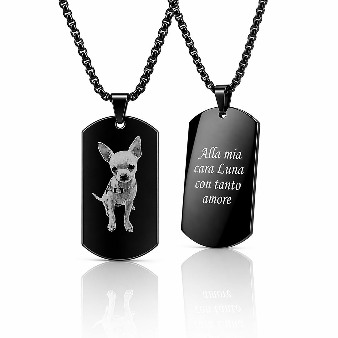 Collana Piastrina Nera con Foto e Dedica Personalizzata