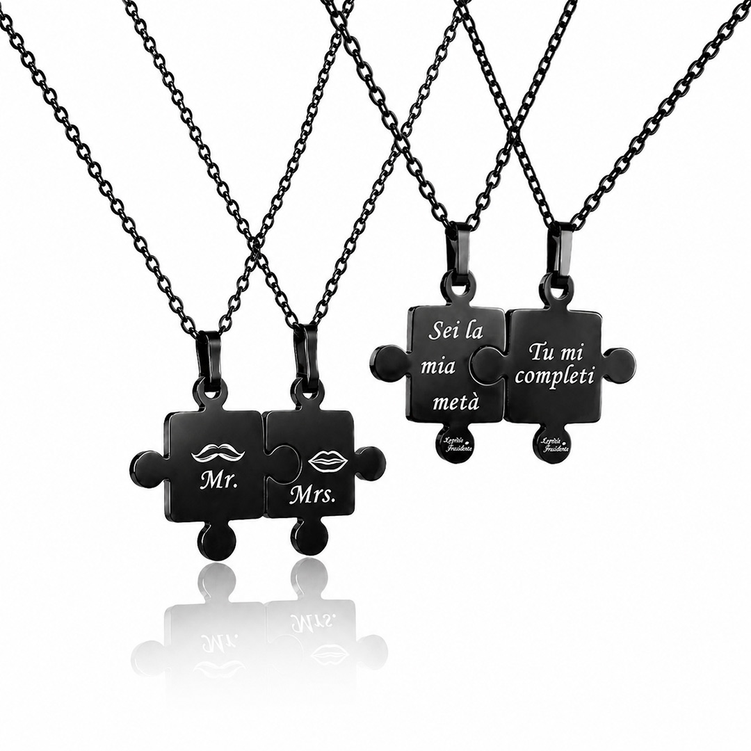 Collana Puzzle Lui e Lei Nera con Incisione Personalizzata
