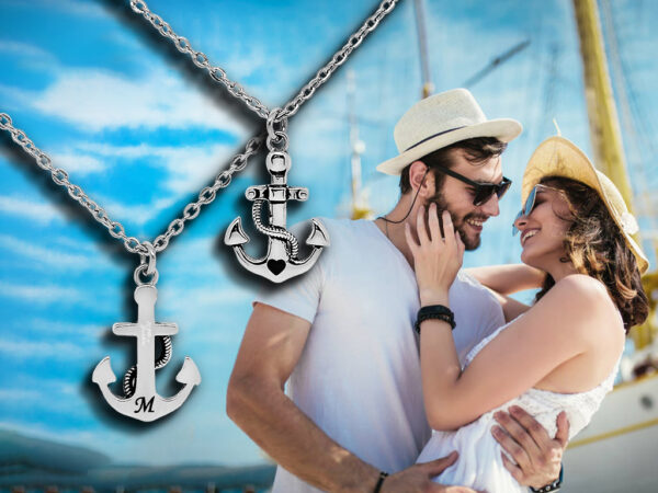 Collana ancora con iniziali per uomo e donna con incisione personalizzata