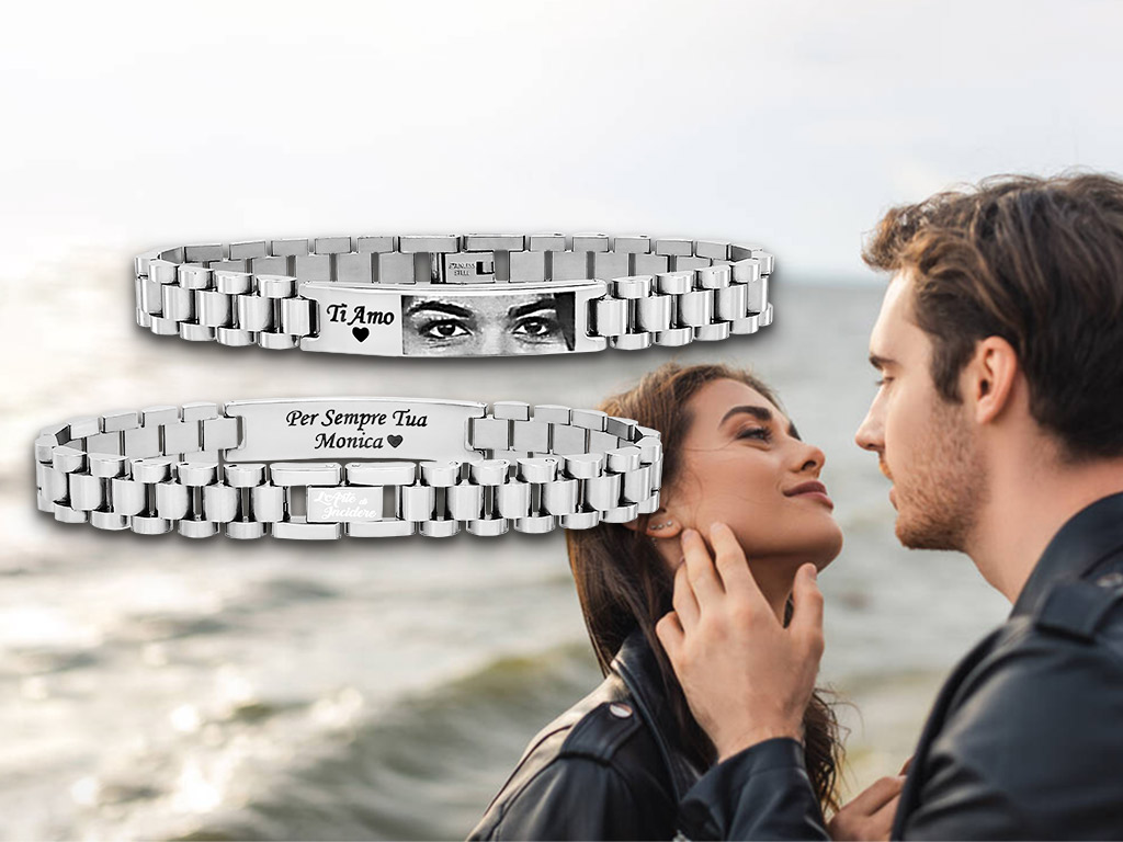 Bracciale Acciaio con Foto Incisa e Dedica Personalizzata