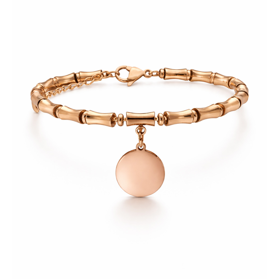 Bracciale Donna con Pendente Tondo Rosato Personalizzato Bracciale Donna con Pendente Tondo Rosato Personalizzato