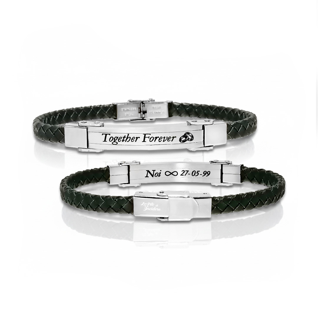 Bracciale per Lui Ecopelle Nera Incisione Personalizzata