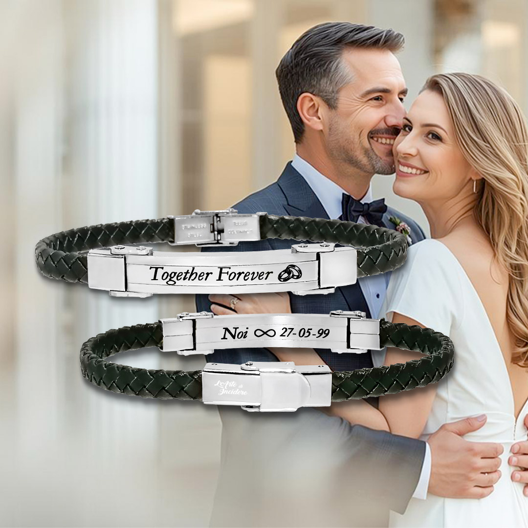Bracciale per Lui Ecopelle Nera con Incisione Personalizzata