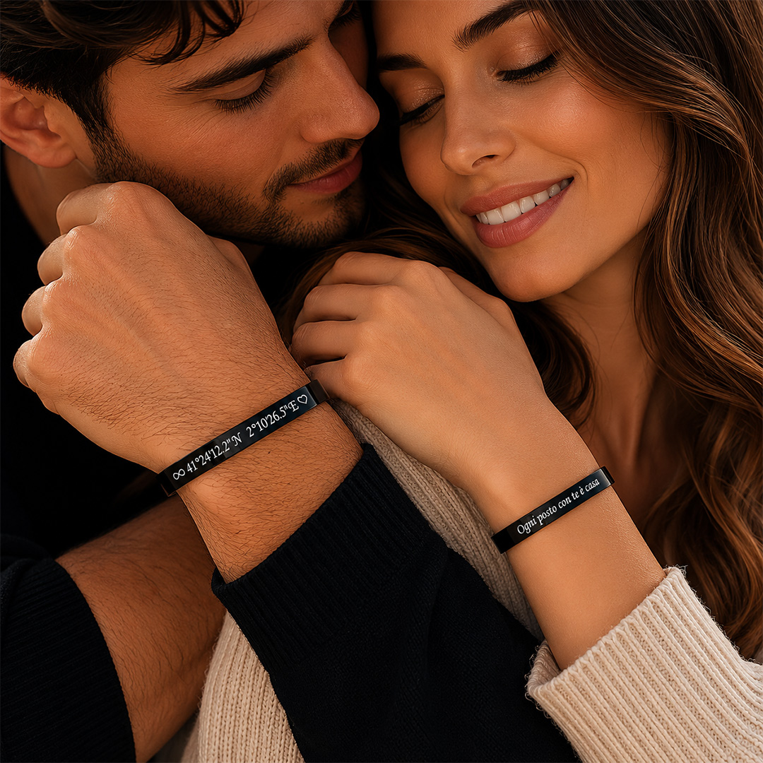 Bracciali Coordinate Geografiche Coppia Rigidi Personalizzati Indossati