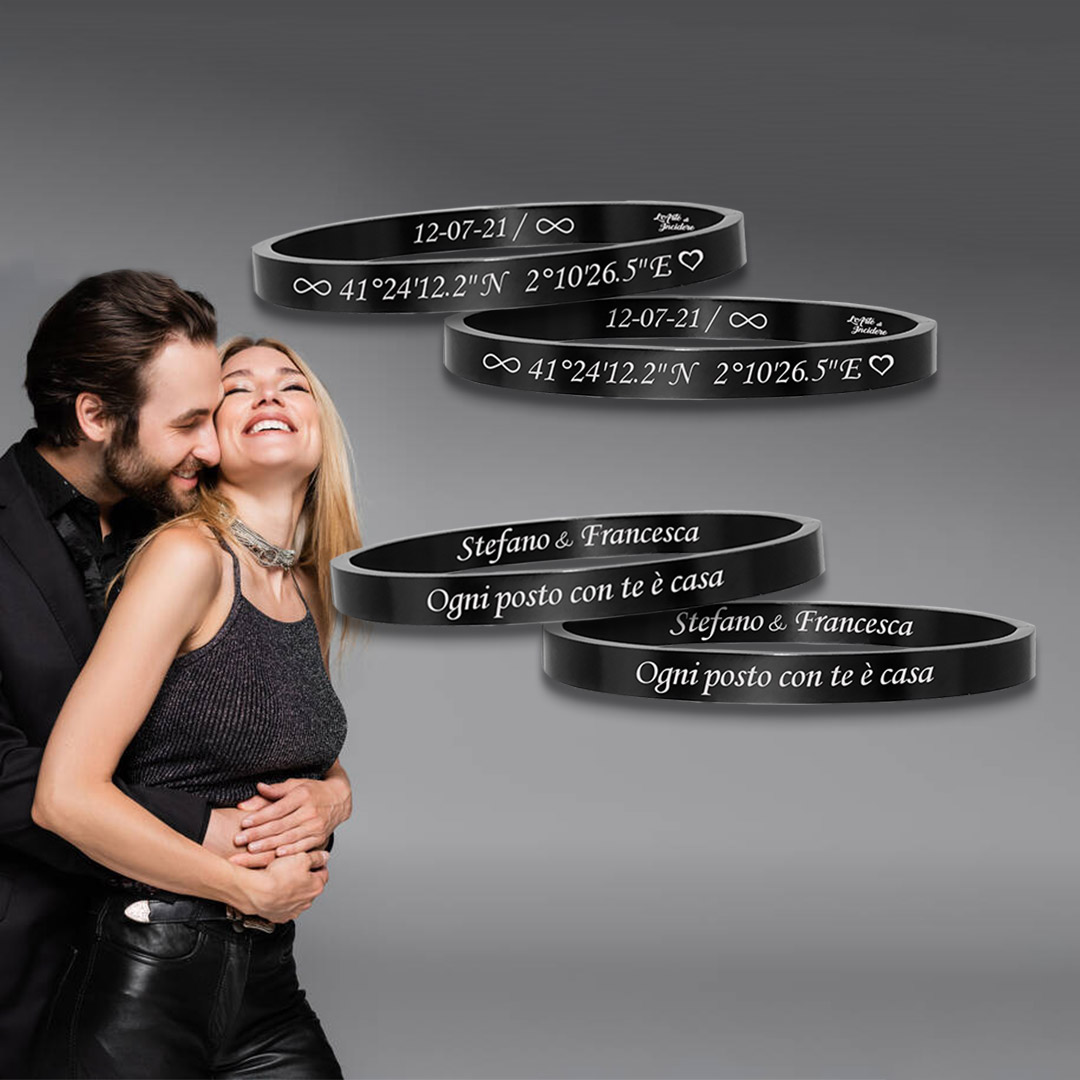 Bracciali Coordinate Geografiche Coppia Rigidi Personalizzati con incisione