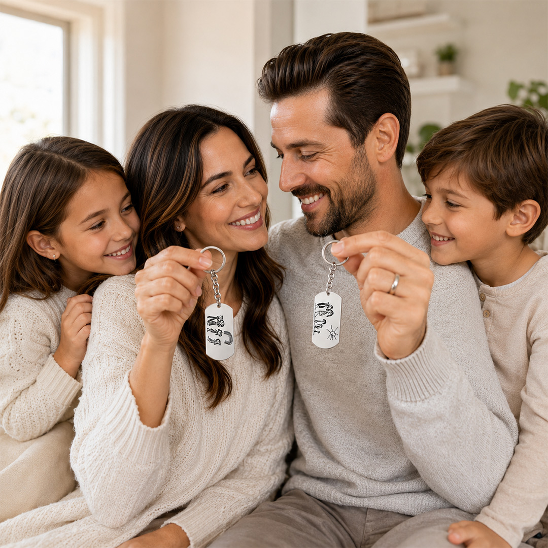 Portachiavi con Disegno dei Tuoi Bimbi Personalizzato Indossato
