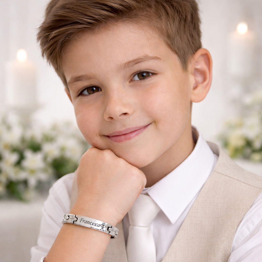 Bracciale Prima Comunione Maschio con Incisione Personalizzata Indossato