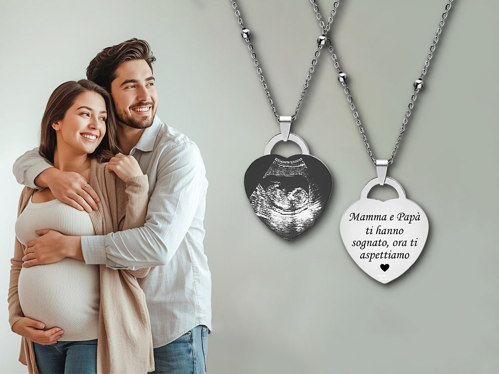 Collana Donna Incinta Ecografia Incisa e Dedica Personalizzata