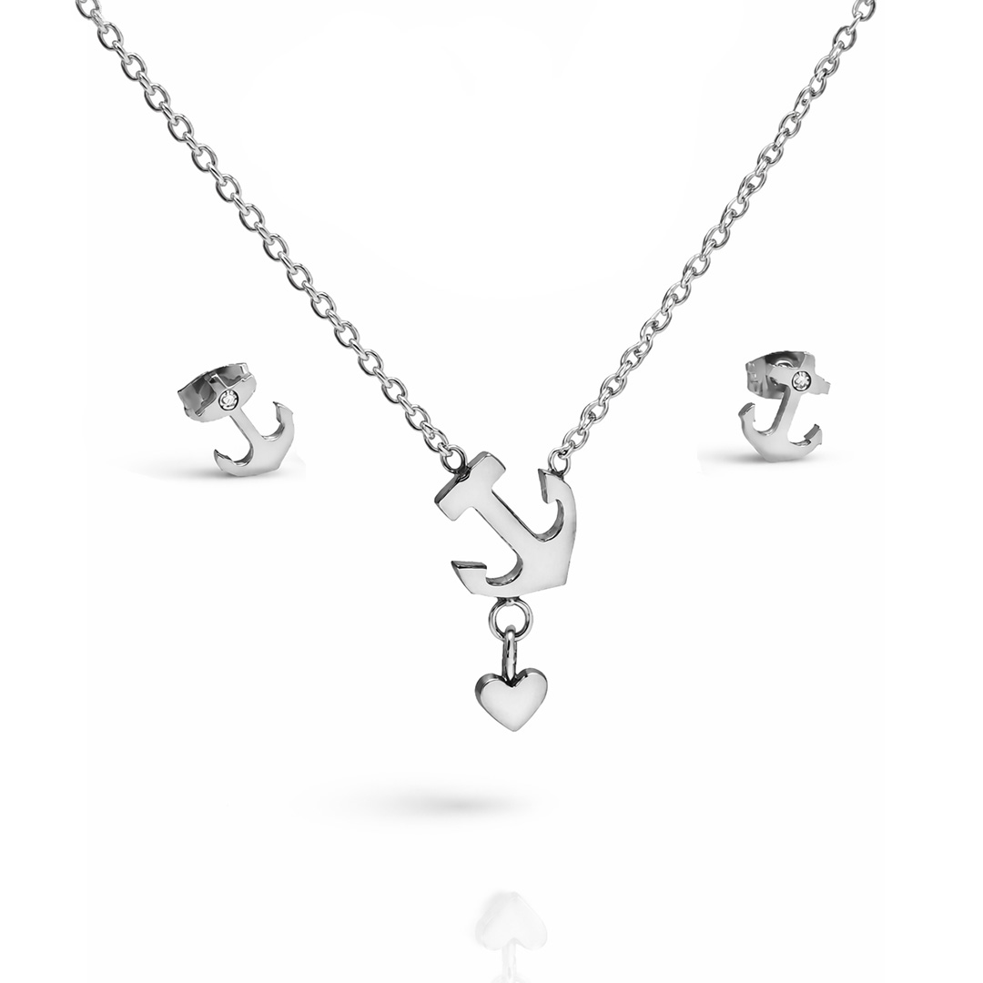 Completo di Collana e Orecchini Abbinati con Ancora