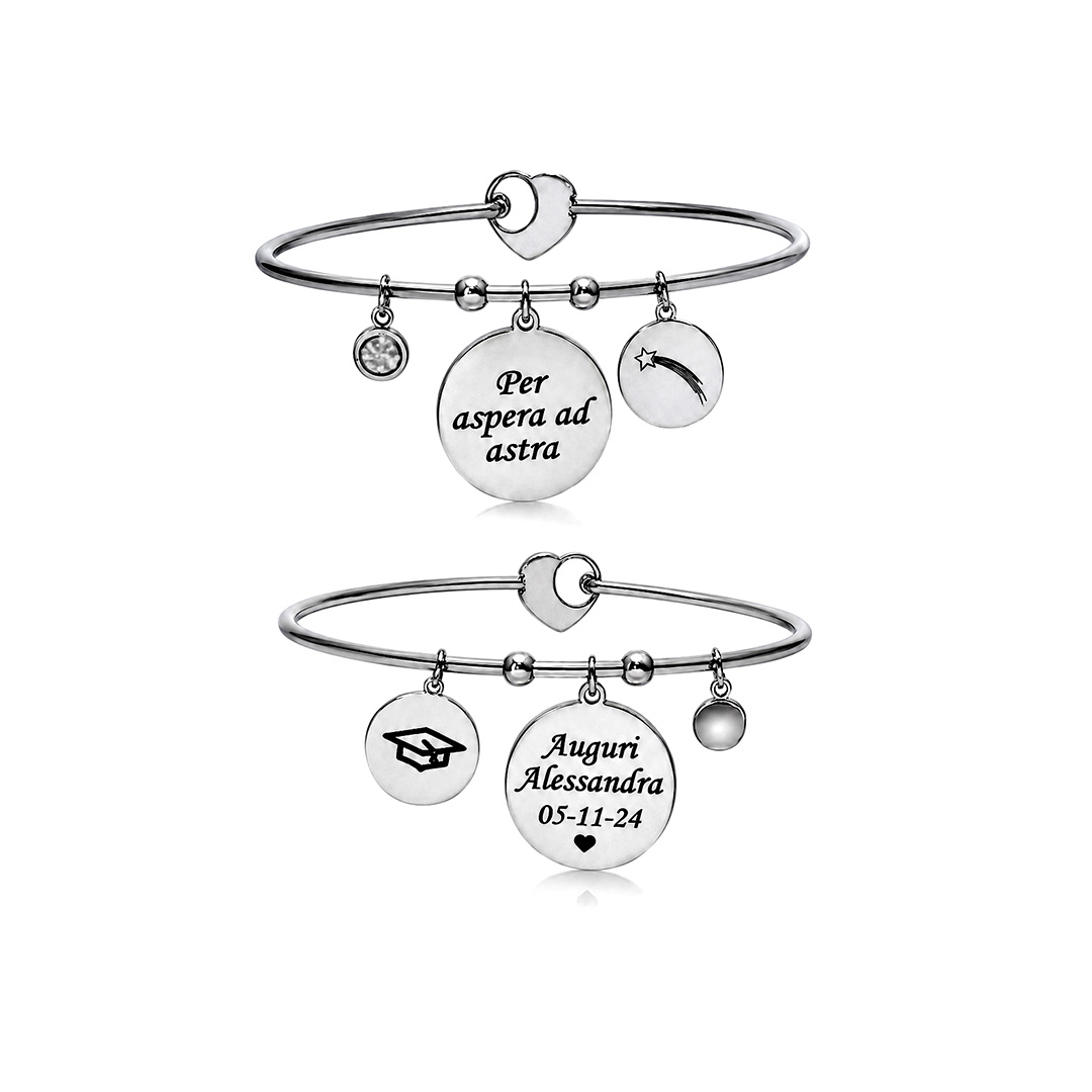 Bracciale Laurea Donna Personalizzato con Charm Tondi Bracciale Laurea Donna Personalizzato con Charm Tondi