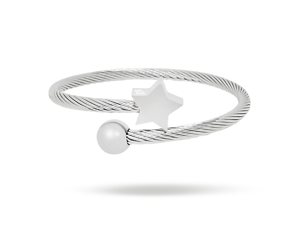 Bracciale semirigido donna con stella incisione personalizzata fronte Bracciale semirigido donna con stella incisione personalizzata fronte
