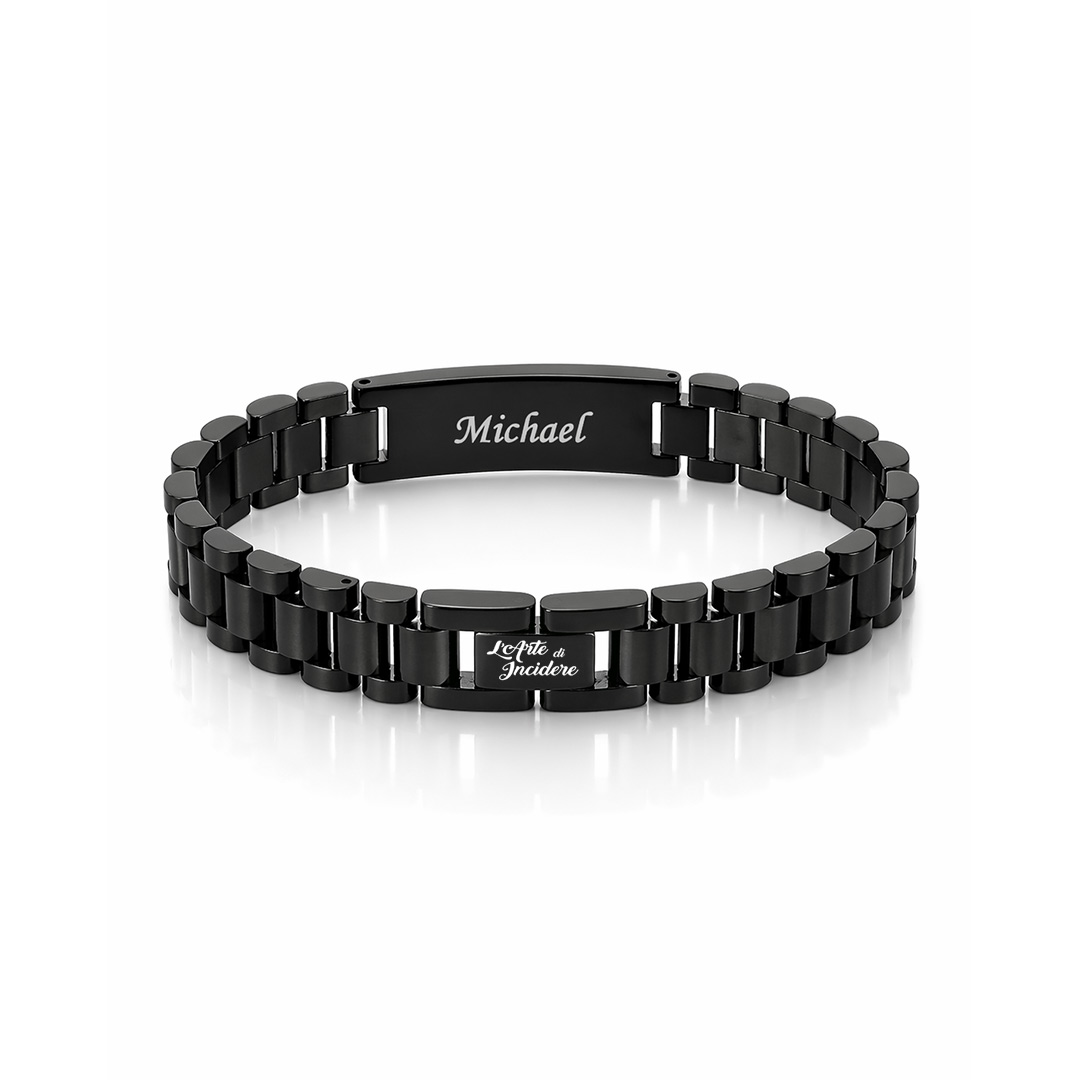 Bracciale per Uomo Jubilee Nero Lucido Personalizzato Retro