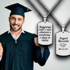 Collana Uomo Laurea con Piastrina Incisa e Dedica Personalizzata