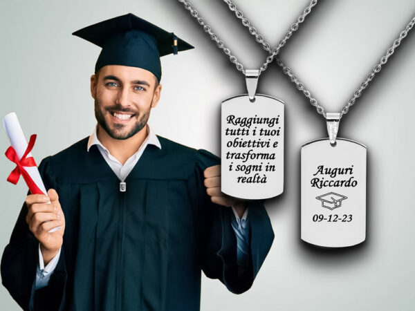 Collana Uomo Laurea con Piastrina Incisa e Dedica Personalizzata