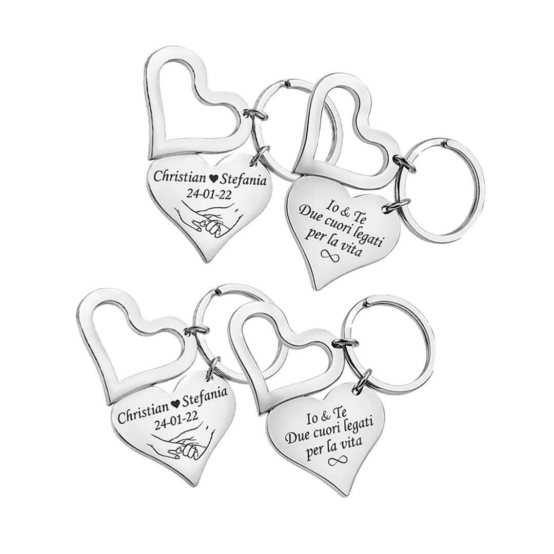 Portachiavi Coppia Lui e Lei Cuore Personalizzati con Incisione