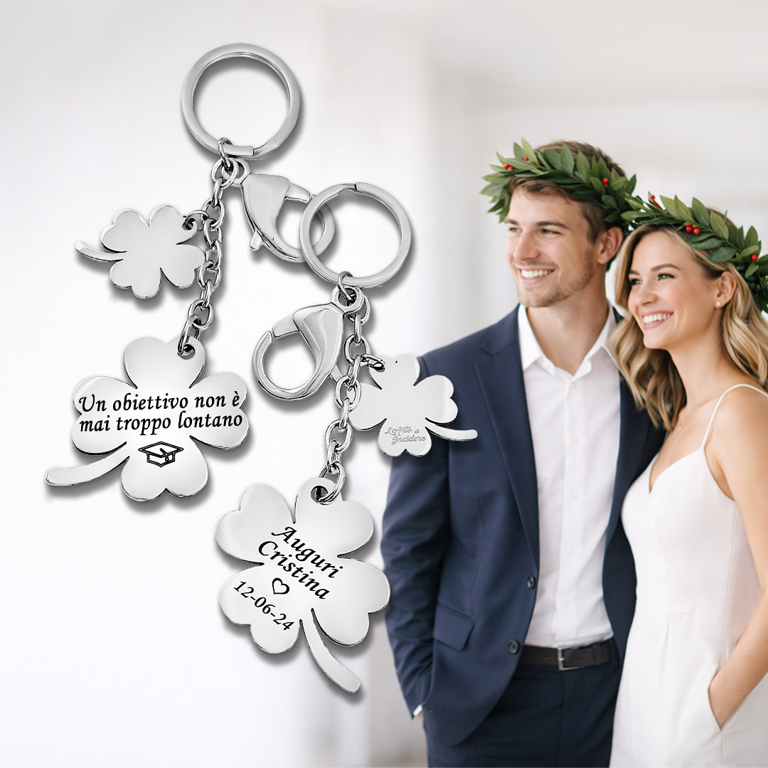 Portachiavi Regalo Laurea Quadrifoglio Personalizzato con Incisione