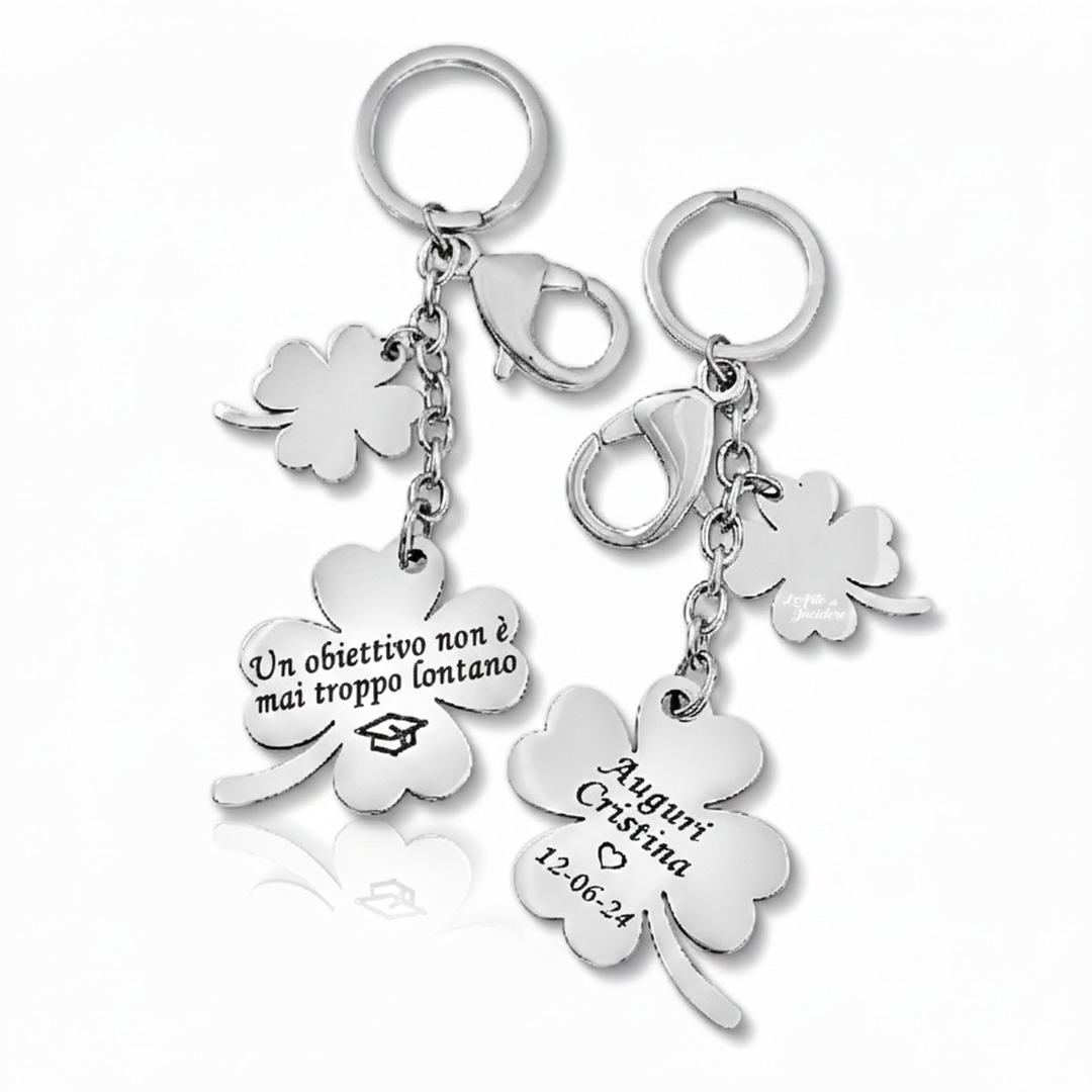 Portachiavi Regalo Laurea Quadrifoglio Personalizzato