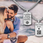 Collana piastrina uomo in acciaio incisione personalizzata con 1 QR Code e dedica