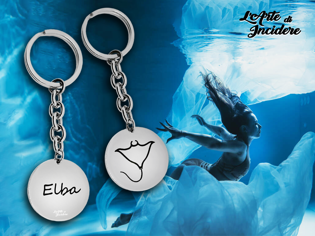 Portachiavi donna con tondo Incisione personalizzata con 1 disegno e nome Portachiavi donna con tondo Incisione personalizzata con 1 disegno e nome