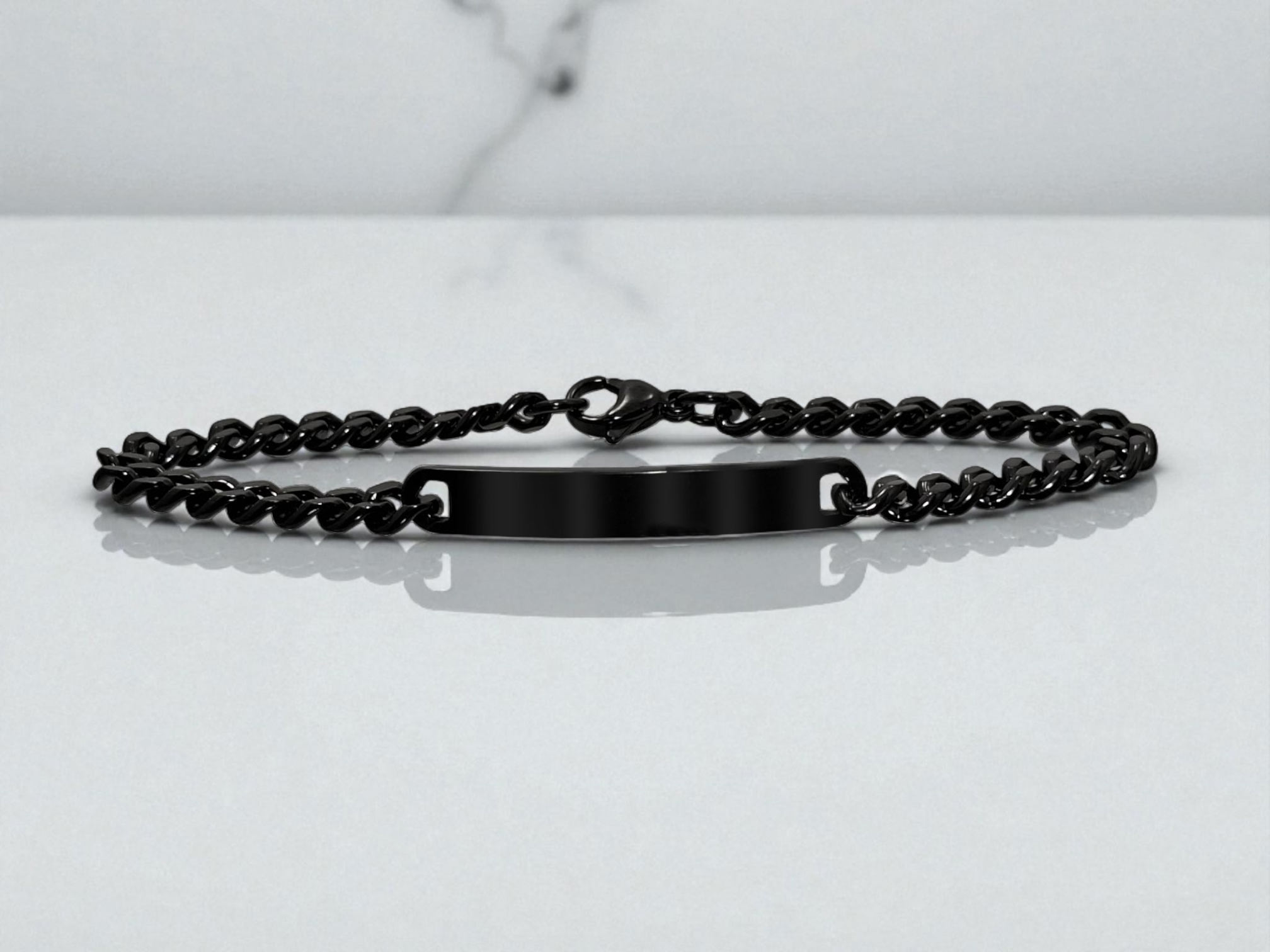 Braccialetto Grumetta Nero Sottile con Incisione Personalizzata