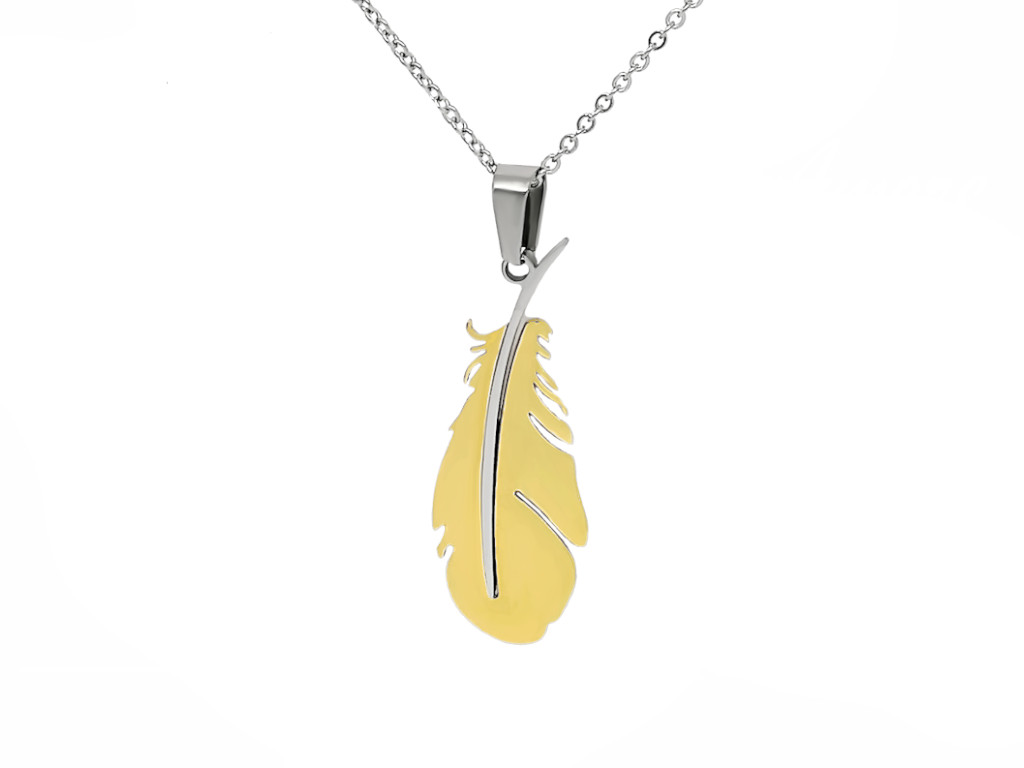 Collana con piuma dorata incisione personalizzata 1 per lato
