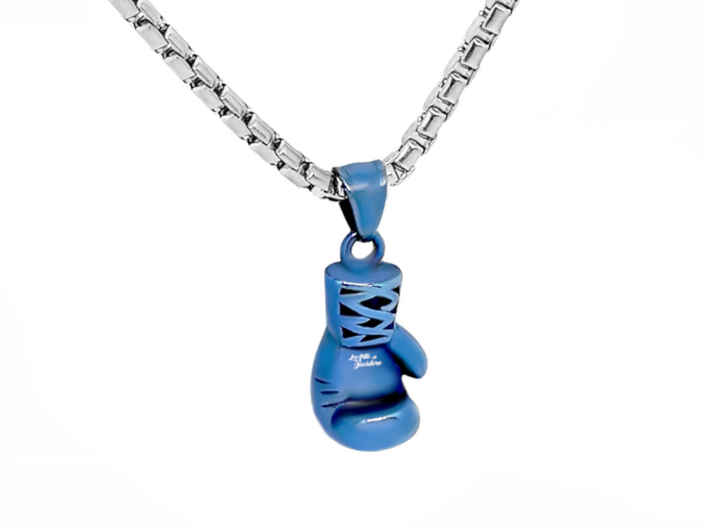 Collana guantone boxe blu Incisione personalizzata 1 fronte