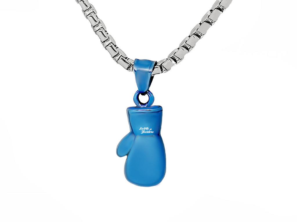 Collana guantone boxe blu Incisione personalizzata 1 fronte Collana guantone boxe blu Incisione personalizzata 1 fronte