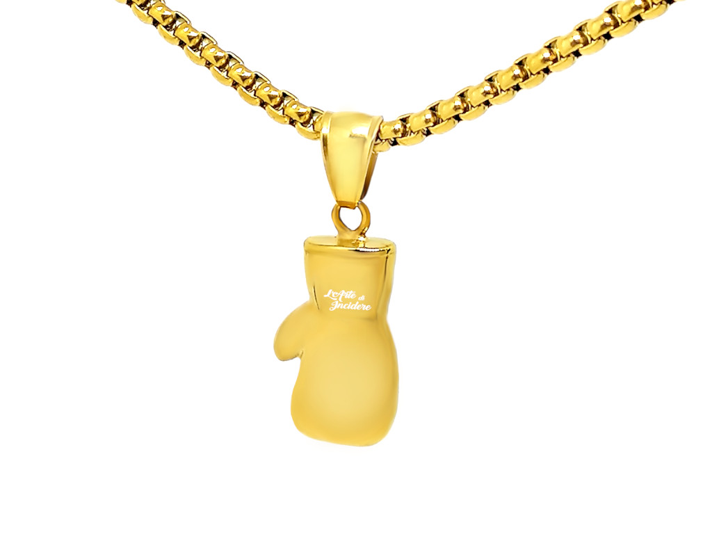 Collana guantone boxe dorato Incisione personalizzata 1 fronte Collana guantone boxe dorato Incisione personalizzata 1 fronte
