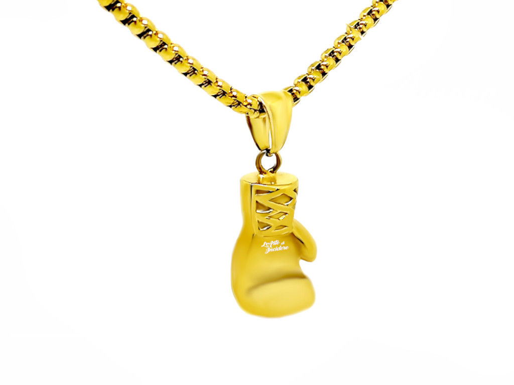 Collana guantone boxe dorato Incisione personalizzata 1 fronte