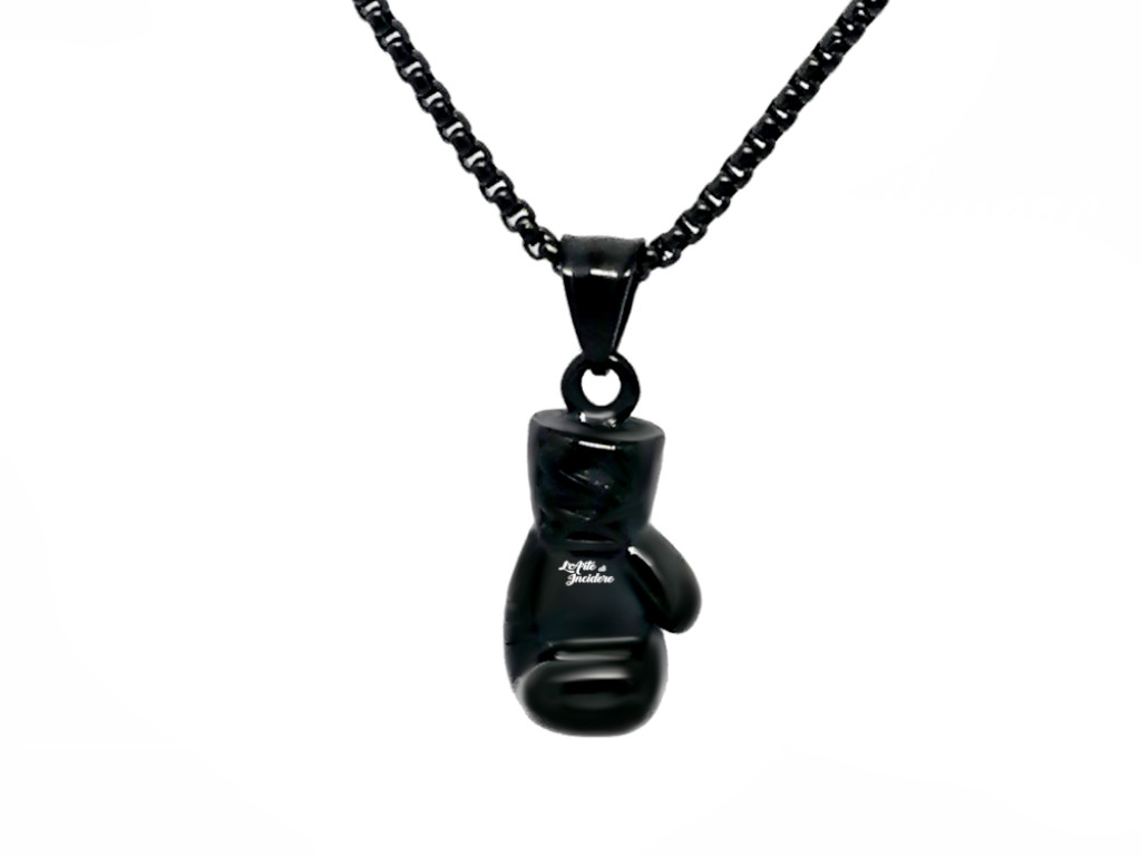 Collana guantone boxe nero Incisione personalizzata 1 fronte Collana guantone boxe nero Incisione personalizzata 1 fronte
