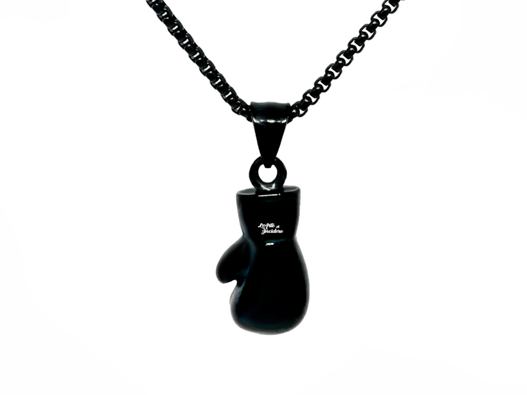 Collana guantone boxe nero Incisione personalizzata 1 fronte Collana guantone boxe nero Incisione personalizzata 1 fronte
