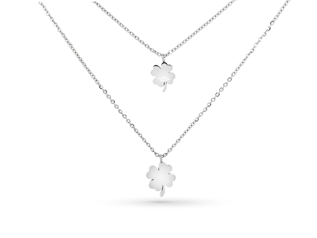 Collana Doppio Quadrifoglio Donna retro a 2 Fili con Incisione Personalizzata