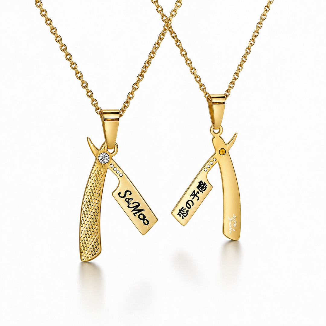 Collana Rasoio Barbiere in Acciaio Incisione Personalizzata Collana Rasoio Barbiere in Acciaio Incisione Personalizzata