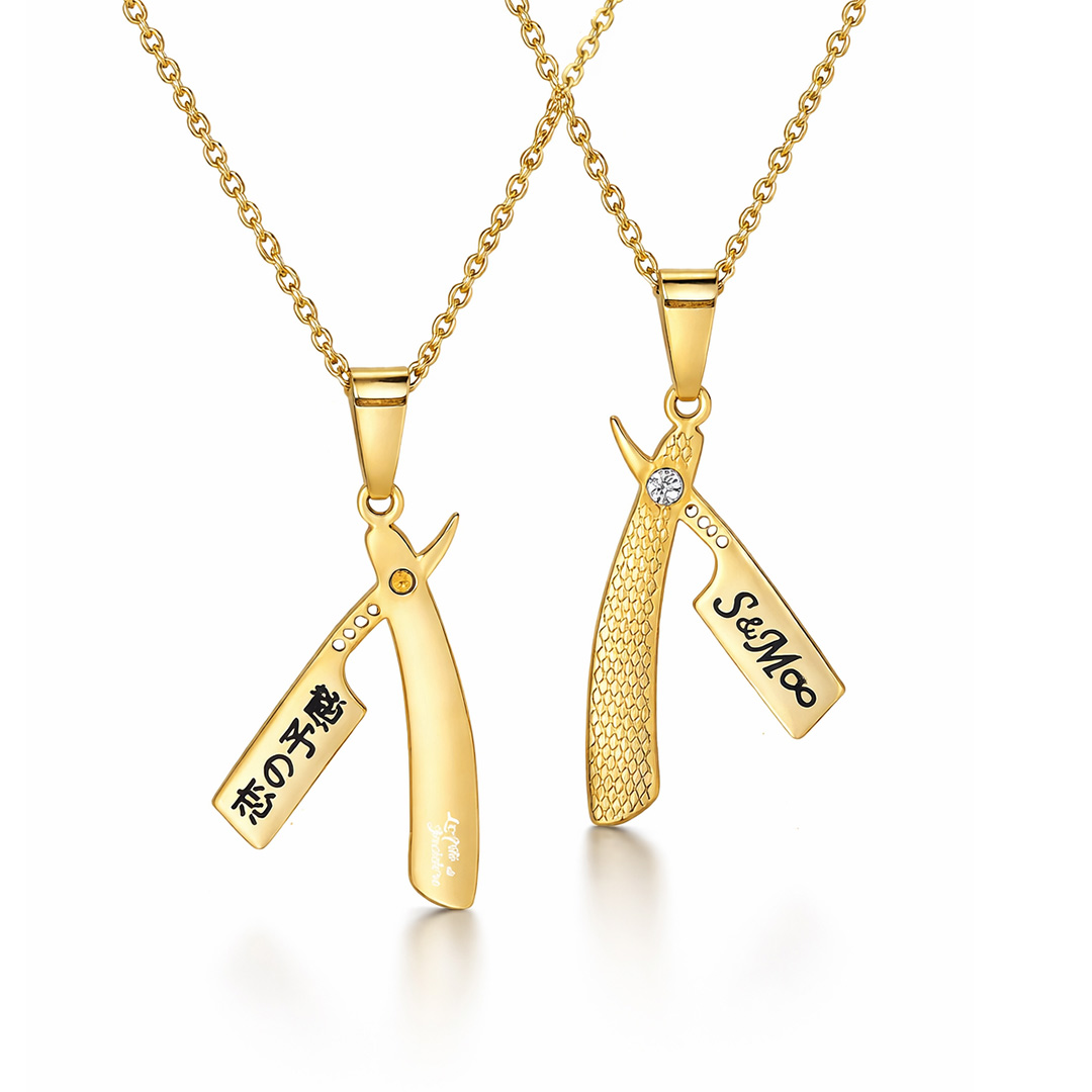 Collana Rasoio Barbiere in Acciaio con 1 Incisione Personalizzata