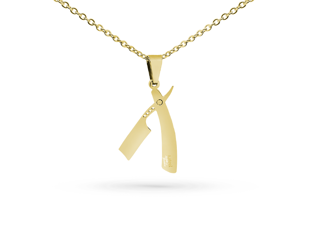 Collana rasoio barbiere in acciaio con punto luce con incisione personalizzata 1 per lato Collana rasoio barbiere in acciaio con punto luce con incisione personalizzata 1 per lato