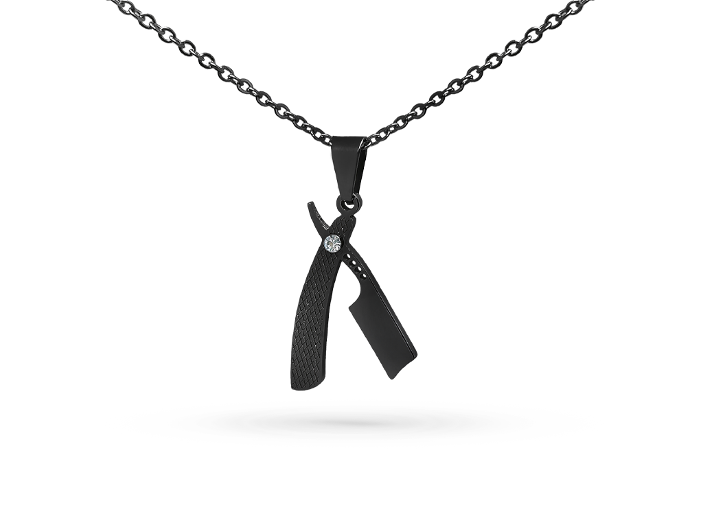 Collana rasoio barbiere in acciaio con punto luce con incisione personalizzata 1 per lato Collana rasoio barbiere in acciaio con punto luce con incisione personalizzata 1 per lato
