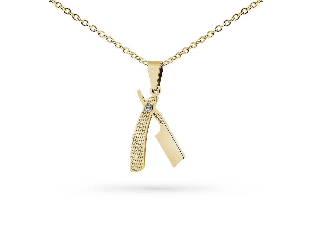 Collana rasoio barbiere in acciaio con punto luce con incisione personalizzata 1 per lato Collana rasoio barbiere in acciaio con punto luce con incisione personalizzata 1 per lato