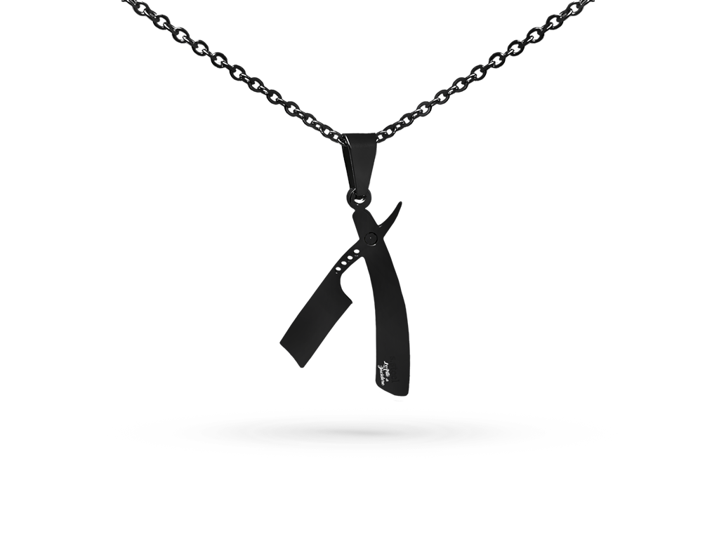 Collana rasoio barbiere in acciaio con punto luce con incisione personalizzata 1 per lato Collana rasoio barbiere in acciaio con punto luce con incisione personalizzata 1 per lato