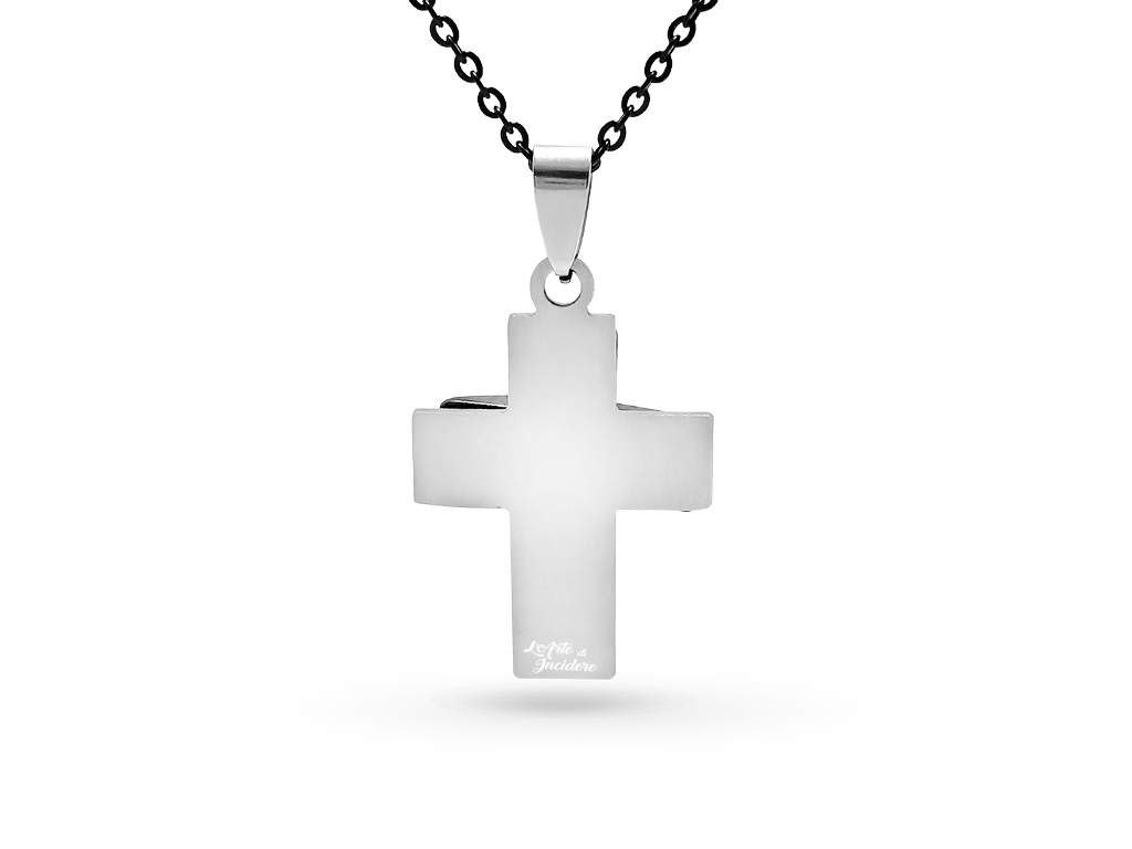 Collana uomo croce argentata e lamelle nere 1 Incisione Personalizzata Collana uomo croce argentata e lamelle nere 1 Incisione Personalizzata