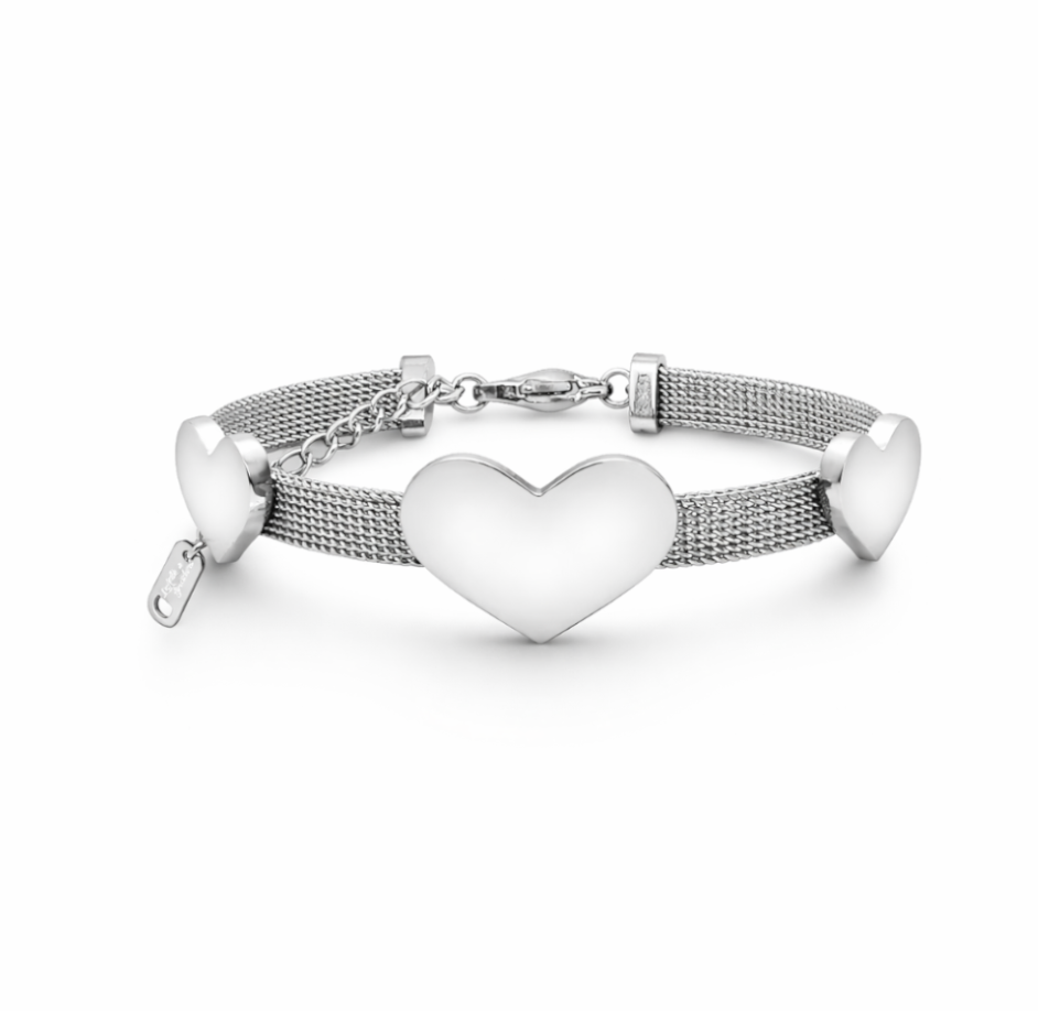 Bracciale Donna Maglia Milano con Tre Cuori Personalizzati