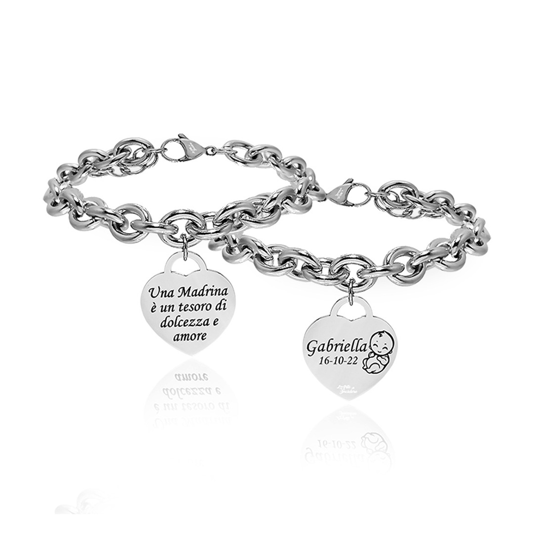 Bracciale Madrina Battesimo Cuore Personalizzato con Incisione